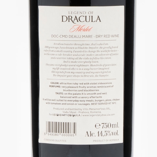 Vin roșu sec Merlot, 14.5%, 0.75l
