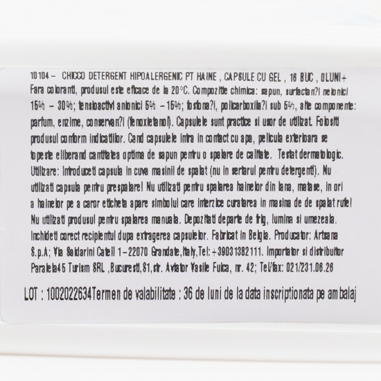 Detergent de rufe capsule hipoalergenic Sensitive +0 luni, 16 spălări