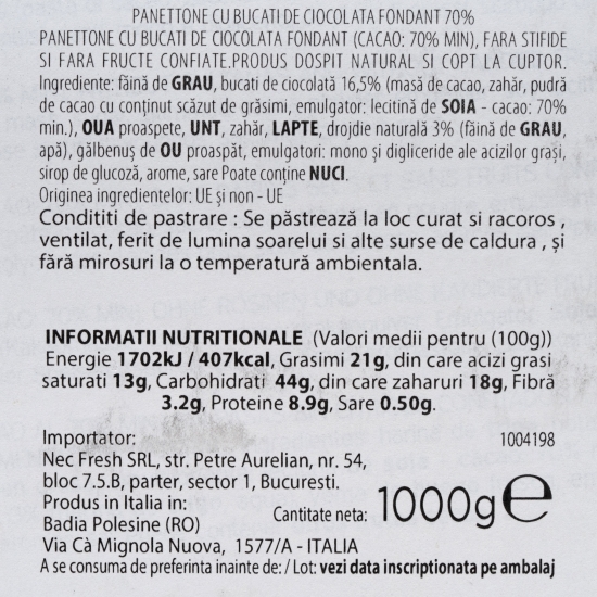 Panettone cu bucăți de ciocolată neagră 1000g