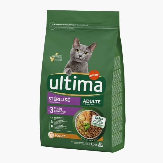 Hrană uscată pentru pisici sterilizate, cu pui, 1.5kg