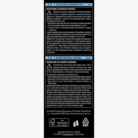 Vopsea de păr permanentă Professional Performance, 7-5 blond natural cenușiu, 115ml