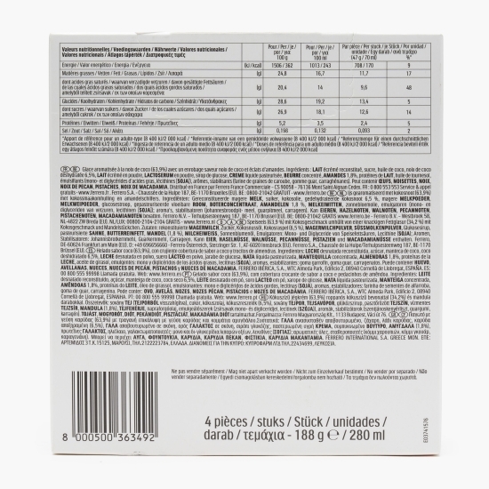 Înghețată de cocos cu glazură de ciocolată albă și fulgi de cocos 4x70ml
