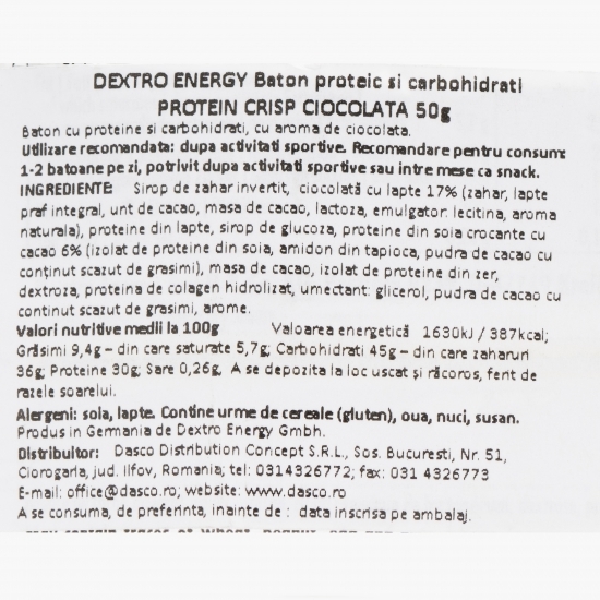 Baton proteic + carbohidrați Protein Crisp ciocolată 50g