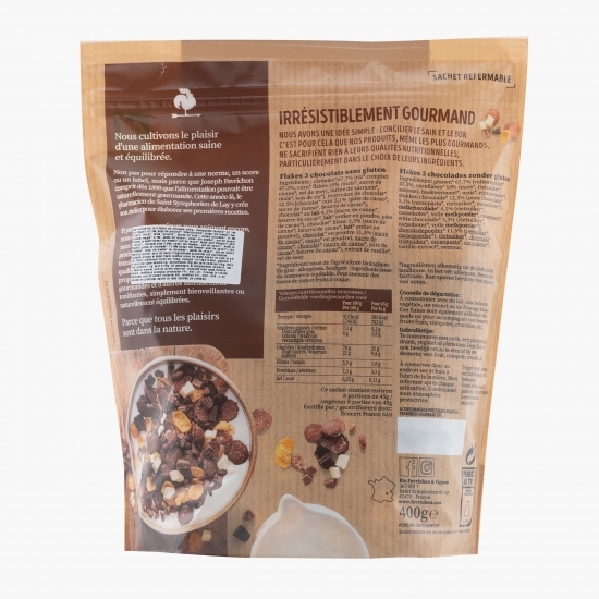 Fulgi crocanți eco cu 3 feluri de ciocolată 400g