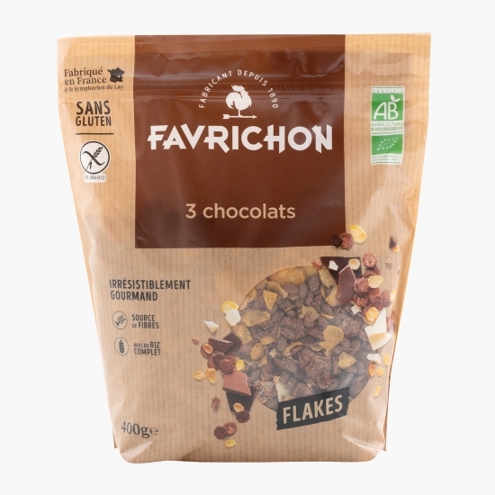 Fulgi crocanți eco cu 3 feluri de ciocolată 400g