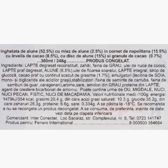 Înghețată de alune cu ciocolată, cornet, 4x90ml (4x62g)