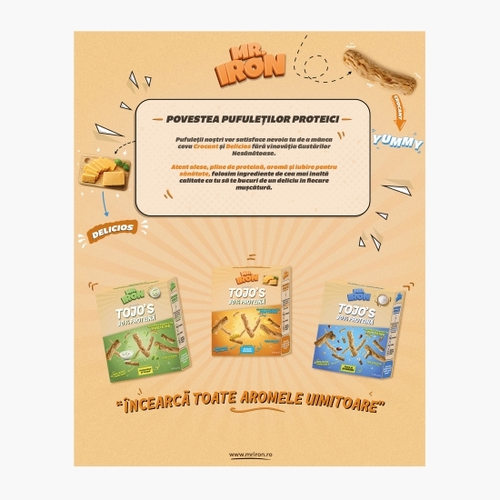 Pufuleți cu aromă de brânză cheddar, cu 30% proteină, fără zahăr și fără gluten, low carb 100g