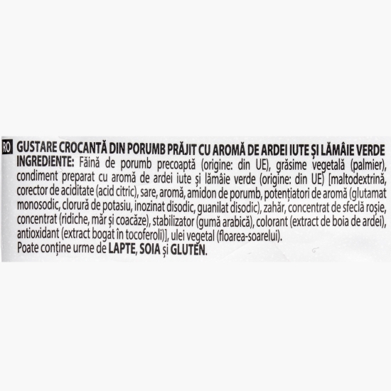 Snacks din porumb cu aromă de ardei iute și lămâie verde Fuego, 90g