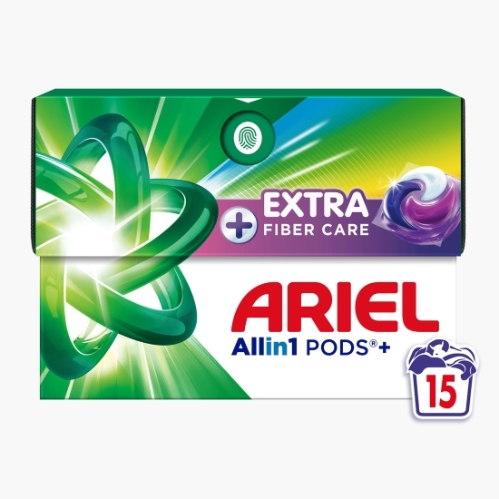 Detergent de rufe capsule All-in-One Pods Plus Extra Fiber Care, 15 spălări, 15 buc