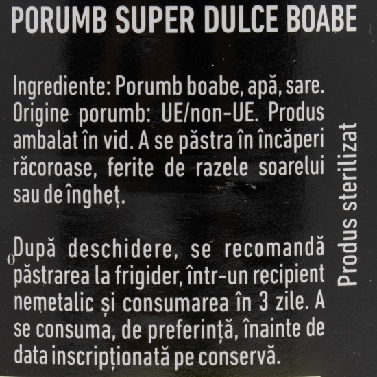 Porumb dulce și crocant, fără zahăr, 212ml