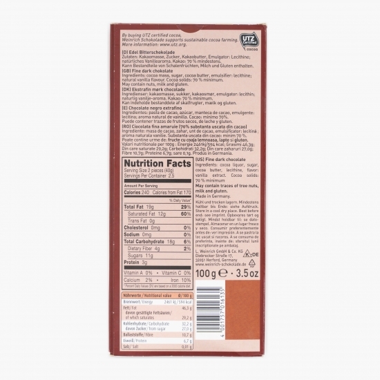 Ciocolată fină amăruie 70% 100g