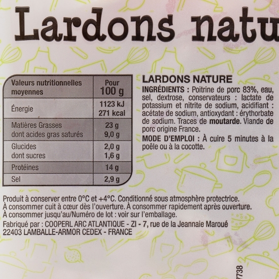 Bacon cuburi, natur Lardon's 200g
