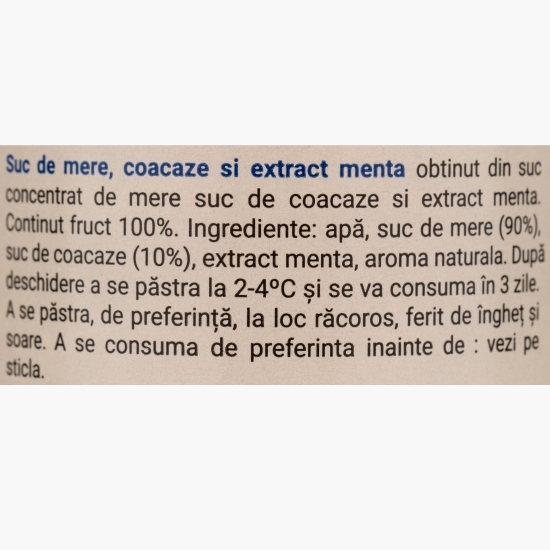 Suc natural de măr, coacăze și mentă 0.275l