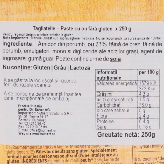 Paste tagliatelle cu ou fără gluten 250g