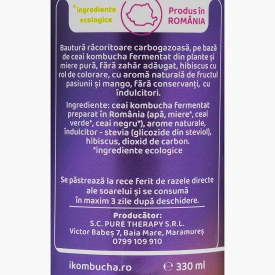 Băutură răcoritoare din kombucha cu aromă de fructul pasiunii si mango 330ml 330 ml