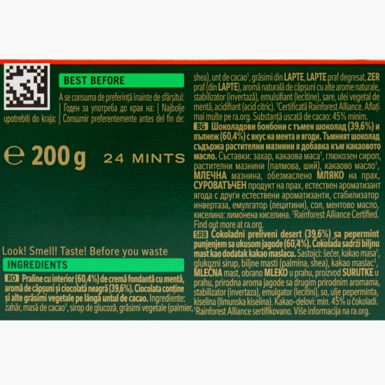 Praline de ciocolată neagră cu mentă și căpșuni 200g
