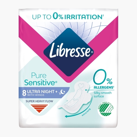 Absorbante Pure Sensitive Ultra Night, 0% alergeni, 8 buc