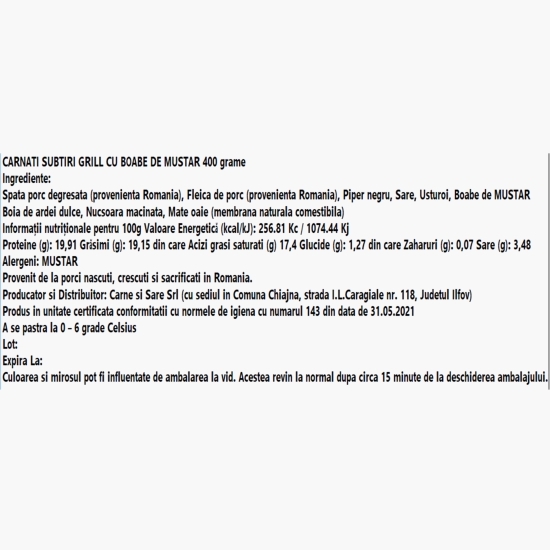 Cârnați subțiri grill cu boabe de muștar 400g