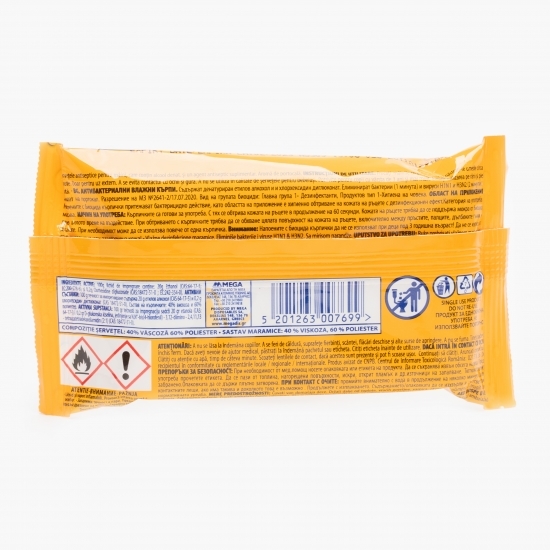 Șervețele umede antibacteriene cu parfum de portocală 15buc