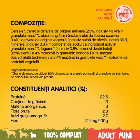 Hrană uscată pentru câini adulți de talie mică, 12kg, cu vită și legume