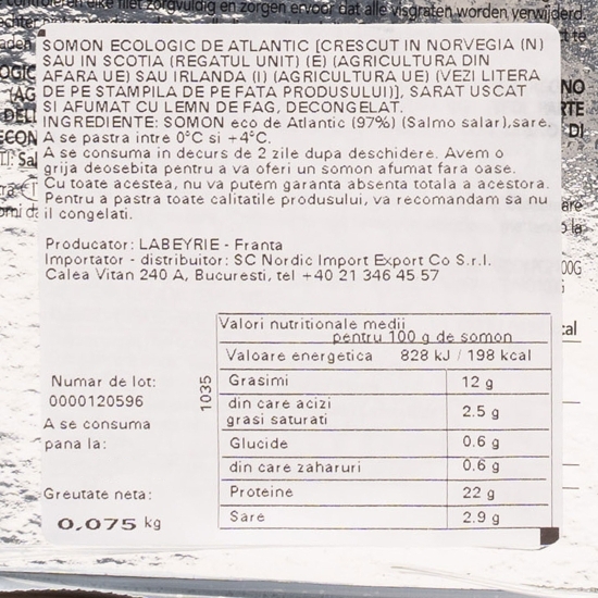 Somon ecologic de Atlantic afumat 75g
