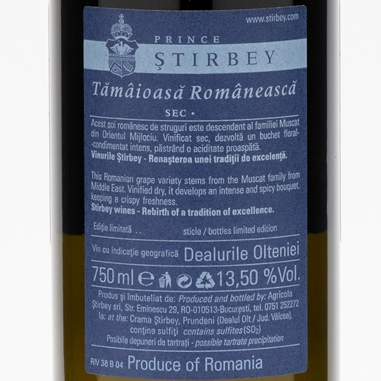 Vin alb sec Tămâioasă Românească, 13.5%, 0.75l