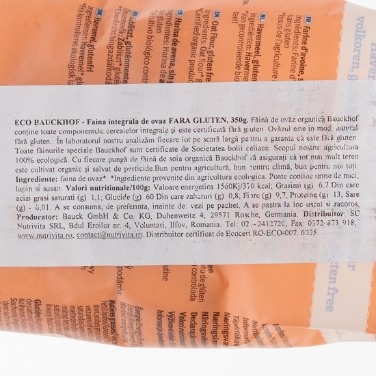 Făină integrală de ovăz eco fără gluten 350g