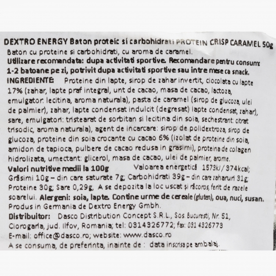 Baton proteic + carbohidrați Protein Crisp caramel 50g