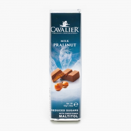 Baton de ciocolată cu lapte și cremă pralinată cu alune fără zahăr 42g