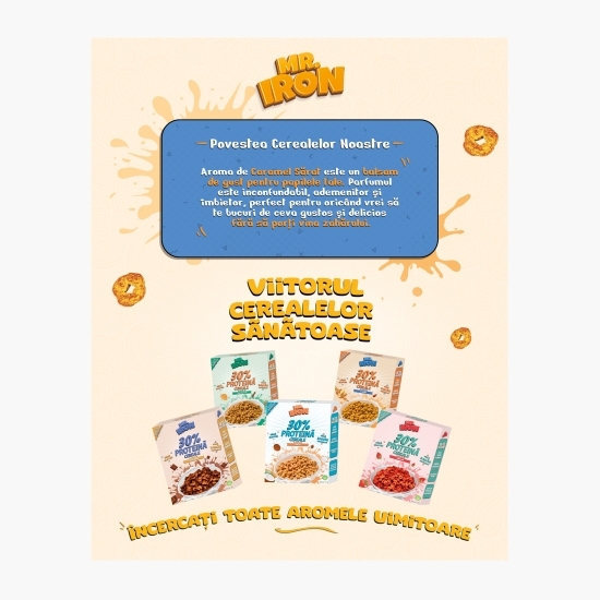Cereale vegane cu aromă naturală de caramel sărat, cu 30% proteină, fără zahăr, low carb, fără gluten 250g