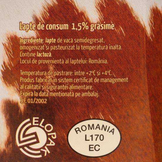 Lapte 1.5% grăsime, 1l
