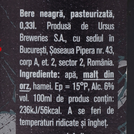 Bere neagră pasteurizată 0.33l