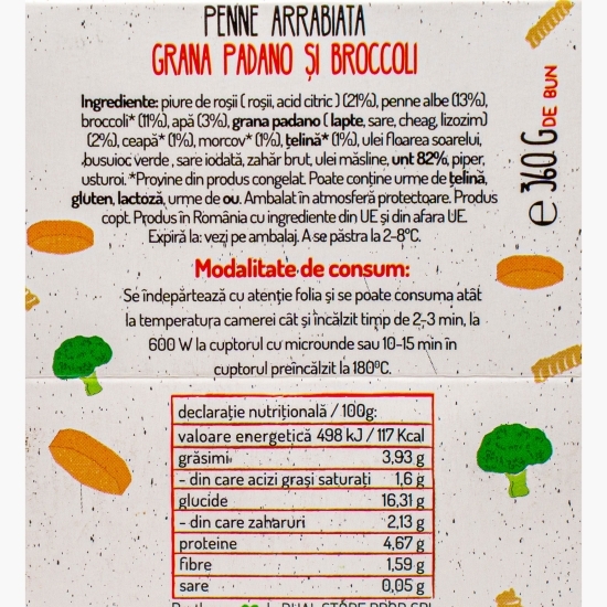 Paste penne Arrabiata cu Grana Padano și broccoli 360g