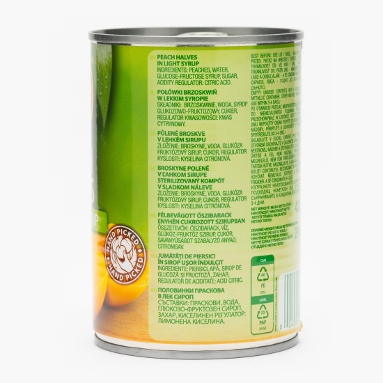 Piersici jumătăți în sirop, conservă 420g