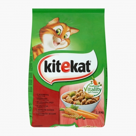 Hrană uscată pentru pisici adulte, 1.8kg, cu vită și legume