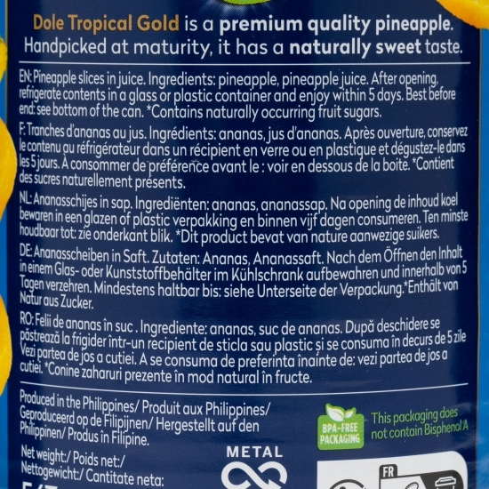 Ananas rondele, în suc propriu, Tropical Gold, conservă 567g