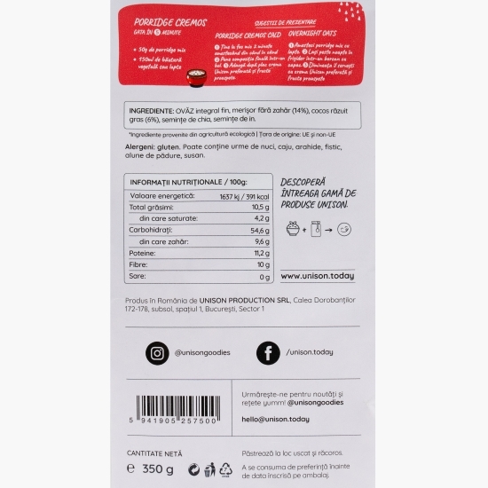 Porridge cu cocos și merișoare, 350g