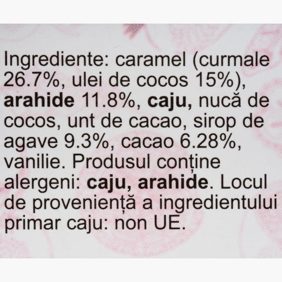 Tort raw vegan Energy Boost cu arahide, caramel din curmale și cacao fără gluten, fără zahăr adăugat 110g