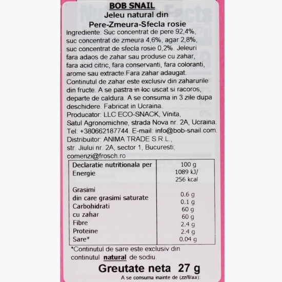 Jeleu natural din pere, zmeură și sfeclă, fără zahăr adăugat 27g
