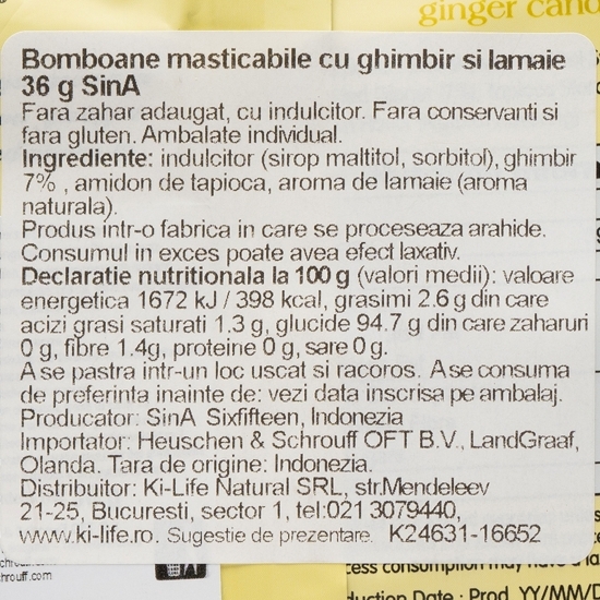 Bomboane masticabile cu ghimbir și aromă lămâie 36g
