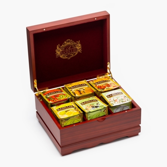 Ceaiuri asortate în cutie de lemn, 6 sortimente, 110g