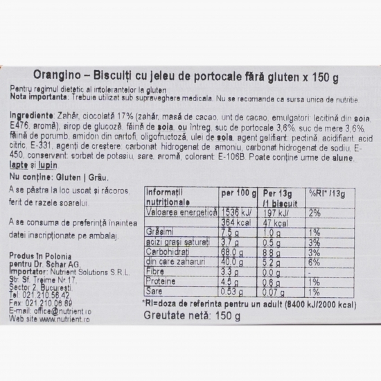 Biscuiți cu jeleu de portocale fără gluten Orangino 150g 