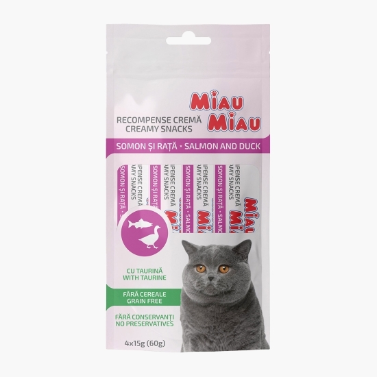 Recompense cremoase pentru pisici, cu somon și rață, 4x15g (60g)