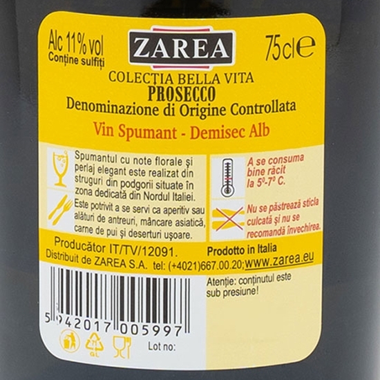Prosecco alb demisec, 11%, 0.75l
