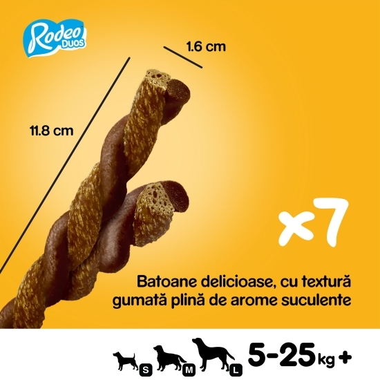 Recompese pentru câini adulți, 7 buc, 123g, Rodeo Duos cu aromă de vită și brânză
