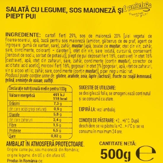 Salată boeuf cu legume, sos maioneză și piept pui 500g