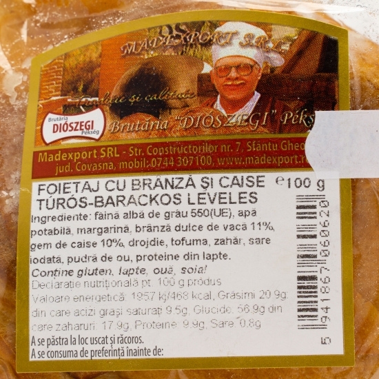 Foietaj cu brânză și caise 100g