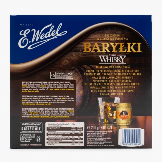 Butoiașe de ciocolată neagră umplute cu whisky 200g