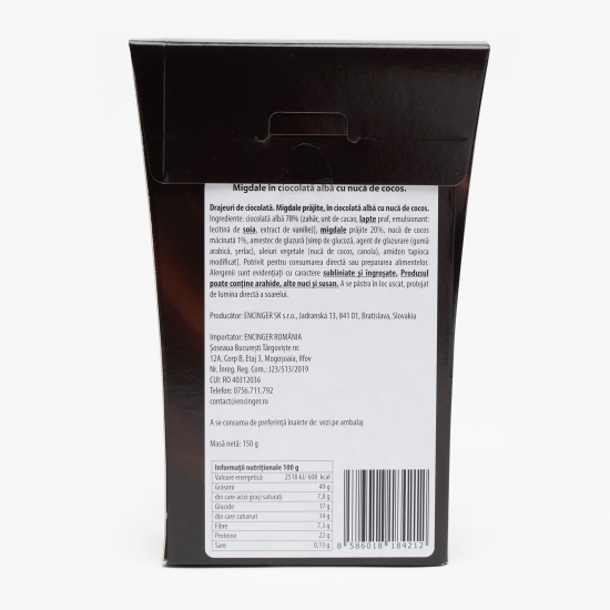 Migdale în ciocolată albă cu fulgi de nucă de cocos 150g
