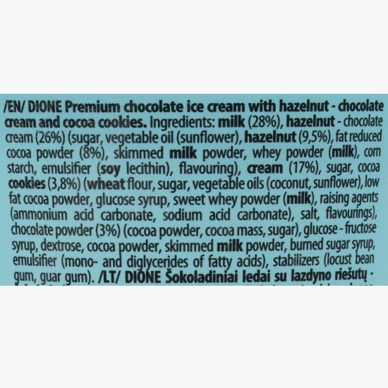 Înghețată premium de ciocolată cu alune și biscuiți cu cacao, 475ml (345g)